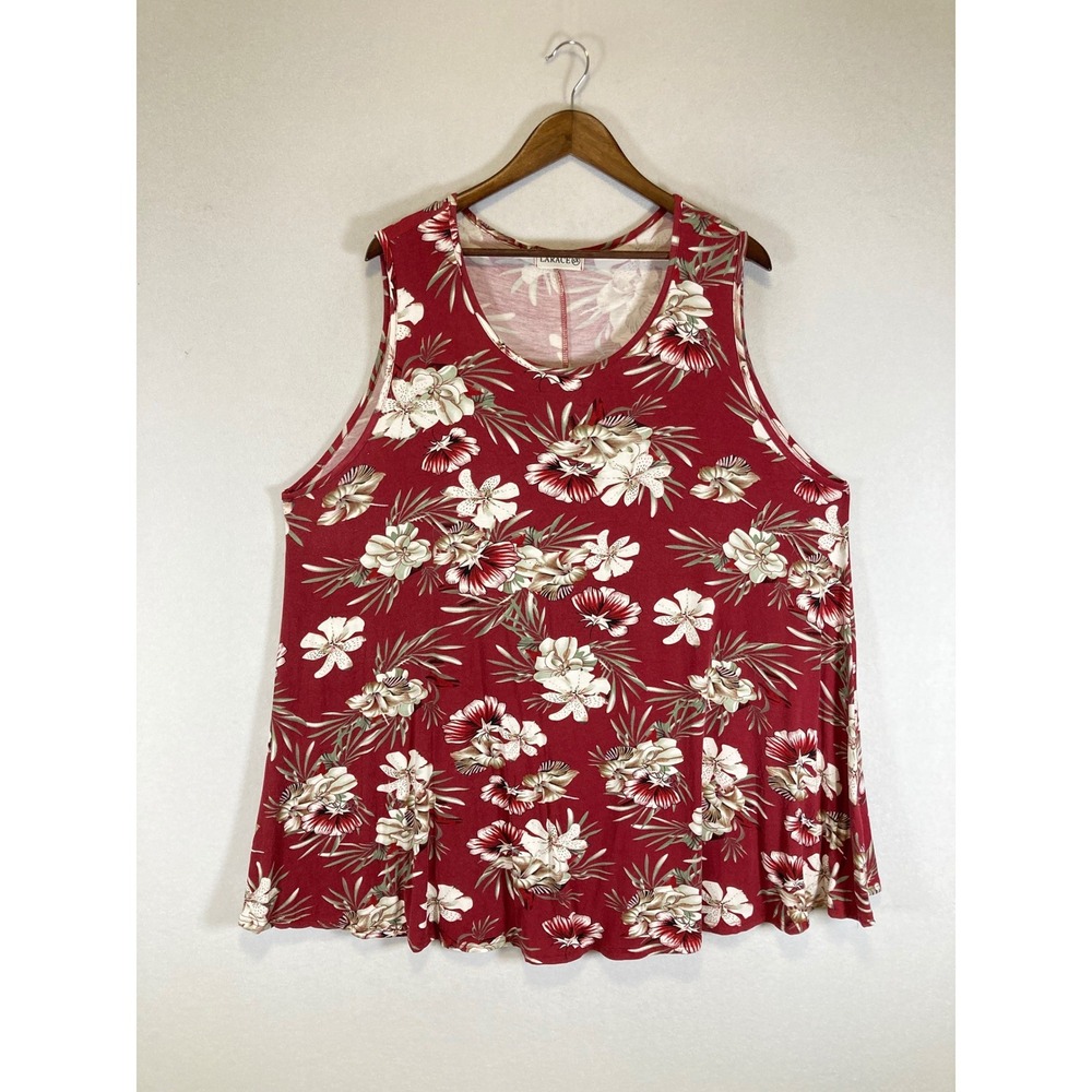 Tropical Boho LARACE Women 5X Burgundy Red Floral Sleeveless Flowy Tunic‎ Tank